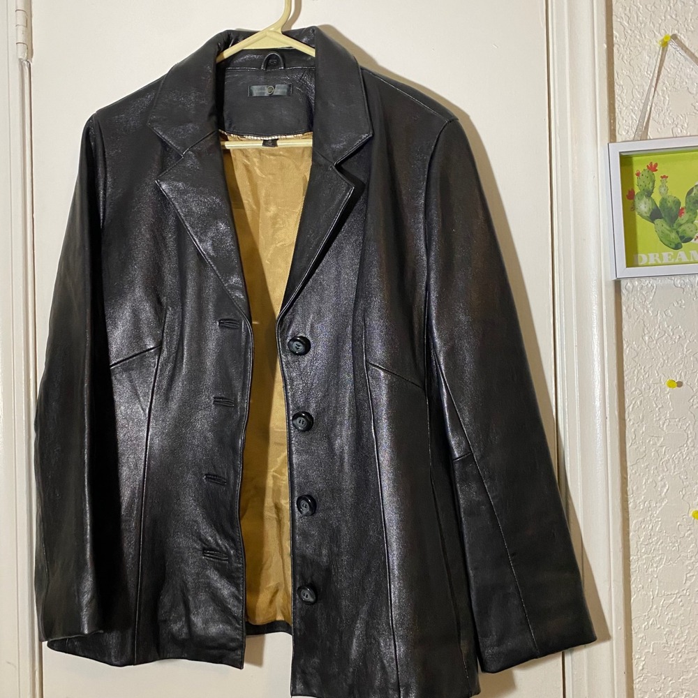 Wilsons Leather Black Leather Blazer with Gold Lining
